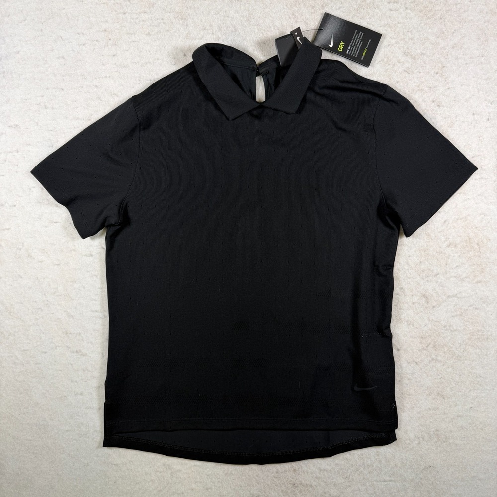 Nike Golf Women's Polo Shirt Small NWT Black‎ Dri-FIT Keyhole Perforated CK5846
